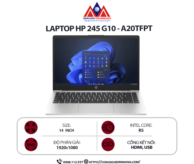 Laptop HP 245 G10 A20TFPT - R5-7530U/16GB/256GB/14