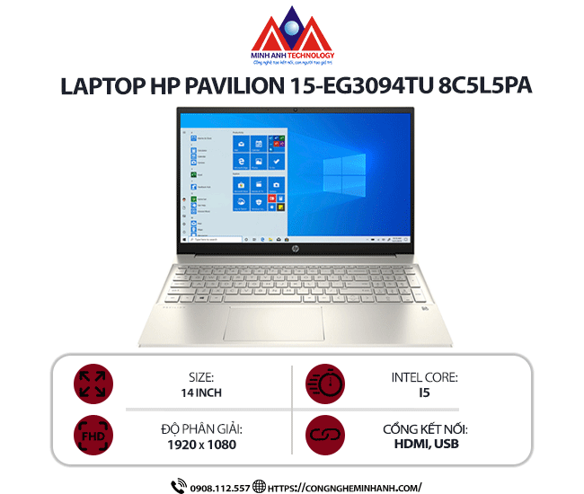 Laptop HP Pavilion 15-eg3094TU 8C5L5PA (i5 1335U/ Ram 8GB/ SSD 512GB/ Windows 11 Home/ Vàng)