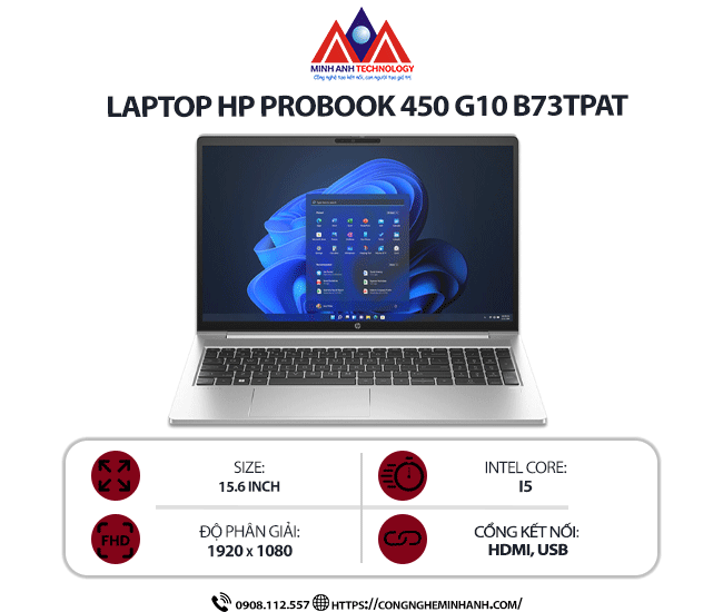 Laptop HP ProBook 450 G10 B73TPAT (i5 1334U/ 16GB/ 512GB SSD/ 15.6 inch FHD/ Win 11 Home/ Bạc)