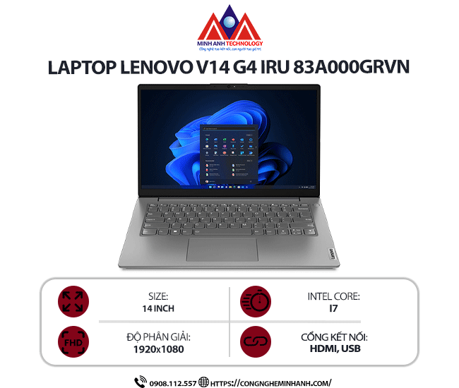 Laptop Lenovo V14 G4 IRU 83A000GRVN (I7-13620H/ Ram 16GB/ SSD 512GB/ Windows 11/ 1Y/ Xám)