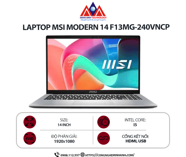 Laptop MSI Modern 14 F13MG-240VNCP (i5-1335U/ Ram 8GB/ SSD 512GB/ Windows 11 Home/ 1Y/ Xám)