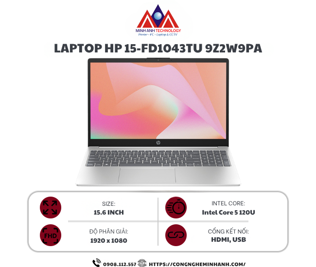 Laptop HP 15 fd1043TU 9Z2W9PA (Core 5 120U/ 16GB/ 1TB SSD/ 15.6 inch FHD/ Win11/ Bạc)