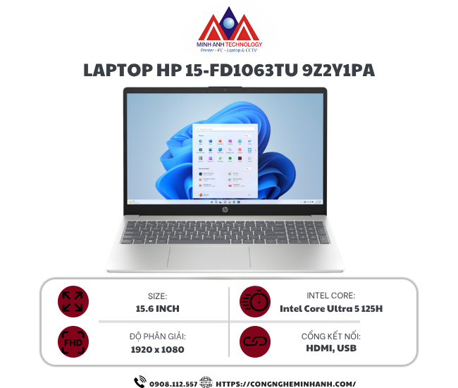 Laptop HP 15 fd1063TU 9Z2Y1PA (Ultra 5 125H/ 16GB/ 512GB SSD/ 15.6 inch FHD/ Win11/ Gold)