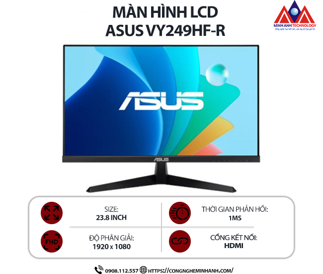Màn hình máy tính Asus VY249HF-R (23.8 inch IPS/ 1920 x 1080/ 250cd/m2/ 1ms/ 100Hz), bảo hành 24 tháng