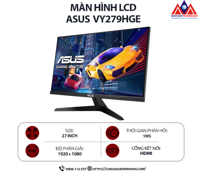 Màn hình máy tính Asus VY279HGE (27 inch IPS/ 1920 x 1080/ 250cd/m2/ 1ms/ 144Hz), bảo hành 24 tháng