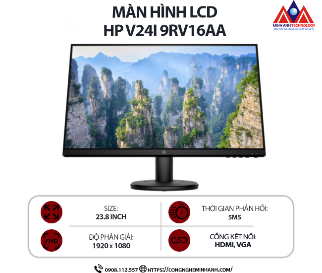 Màn hình máy tính HP V24i 9RV16AA (23.8 inch IPS/ 1920 x 1080/ 250 cd/m2/ 5ms/ 60Hz), bảo hành 24 tháng