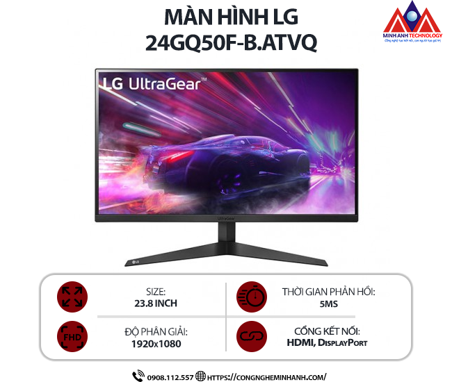Màn hình máy tính LG 24GQ50F-B.ATVQ (23.8 inch IPS/ 1920 x 1080/ 200 cd/m2/ 5ms/ 165Hz), bảo hành 24 tháng