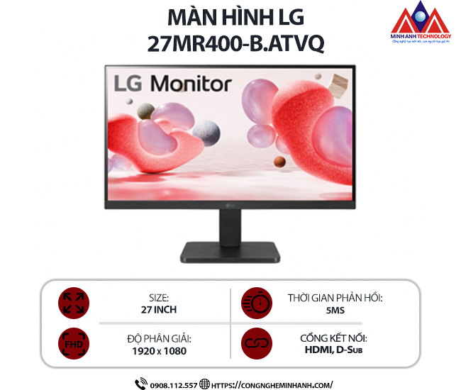 Màn hình máy tính LG 27MR400-B.ATVQ (27 inch IPS/ 1920 x 1080/ 220cd/m2/ 5ms/ 100Hz), bảo hành 24 tháng