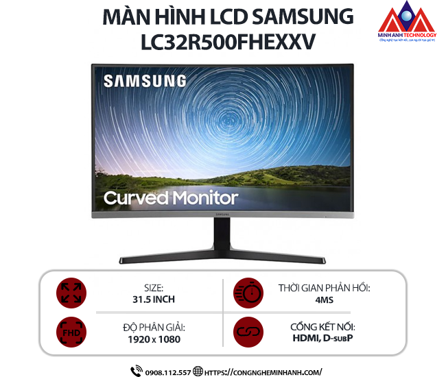 Màn hình máy tính Samsung LC32R500FHEXXV (31.5 inch VA/ 1920 x 1080/ 250cd/m2/ 4ms/ 75Hz), bảo hành 24 tháng