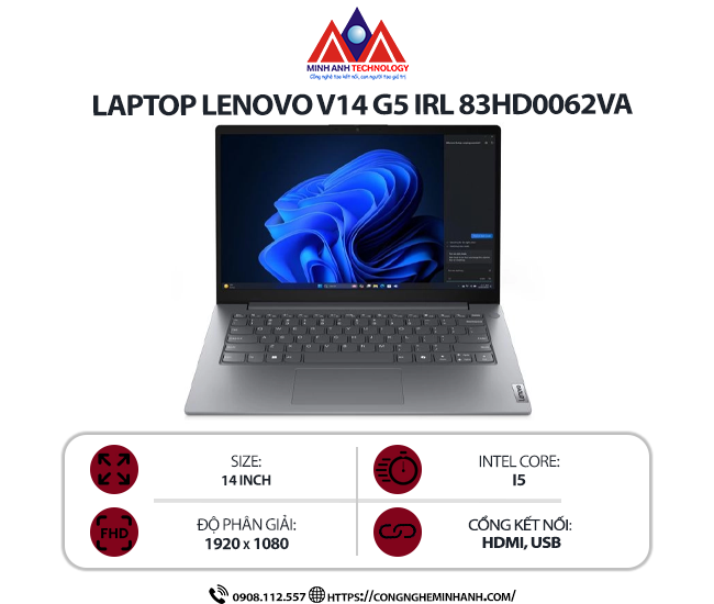 Laptop Lenovo V14 G5 IRL 83HD0062VA (I5 13420H/ Ram 16GB/ SSD 512GB/ 1Y/ Xám)