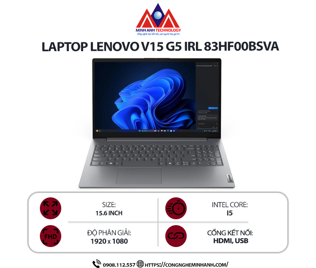 Laptop Lenovo V15 G5 IRL 83HF00BSVA (i5-13420H/ Ram 16GB/ SSD 512GB/ 1Y/ Xám)