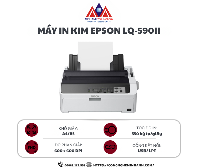 Máy in kim EPSON LQ-590II (In kim/ A4/ A5/ USB/ Parallel)