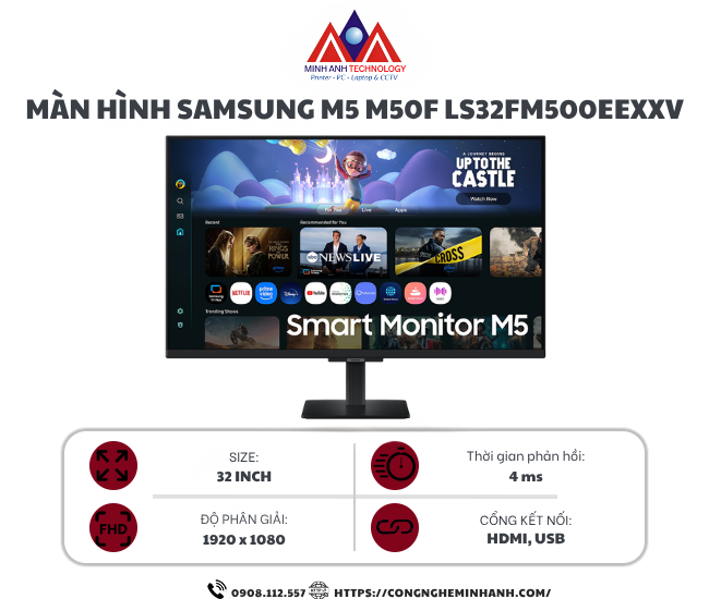 Màn hình thông minh SAMSUNG M5 M50F LS32FM500EEXXV (32 inch/ VA/ FHD/ 60Hz/ 4ms/ Speaker)