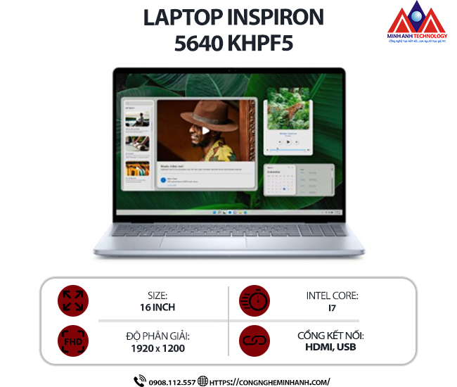 Laptop Dell Inspiron 5640 KHPF5 (Core 7 150U/ Ram 16GB/ SSD 1TB/ MX570A 2GB/ Windows 11/ Office/ 1Y/ Xanh)