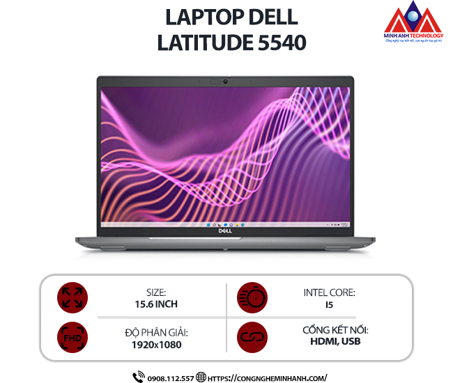 Laptop Dell Latitude 5540 (i5 1335U/ Ram 16GB/ SSD 512GB/ Intel Iris Xe/ Xám)