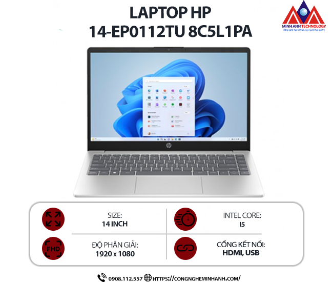 Laptop HP 14-ep0112TU 8C5L1PA (i5 1335U/ Ram 16GB/ SSD 512GB/ Windows 11 Home/ 1Y/ Bạc)