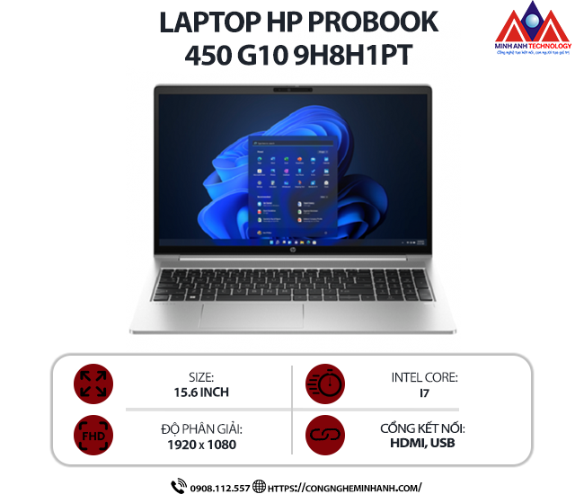 Laptop HP Probook 450 G10 9H8H1PT (i7 1355U/ Ram 16GB/ SSD 512GB/ Windows 11/ 1Y/ Bạc)