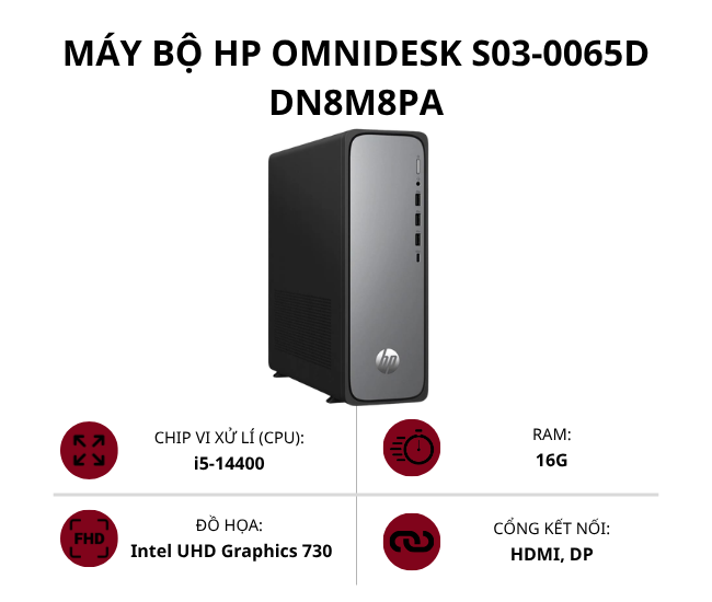 Máy bộ HP OmniDesk S03-0065d DN8M8PA (Core i5-14400/ Ram 16GB/ SSD 512GB/ Win 11 Home/ Đen/ 1Y)