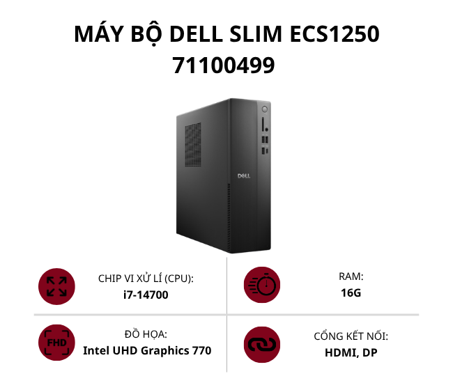Máy bộ Dell Slim ECS1250 71100499 (Core i7-14700/ Ram 16GB/ SSD 512GB/ Intel UHD Graphics 770/ Win 11 Home)