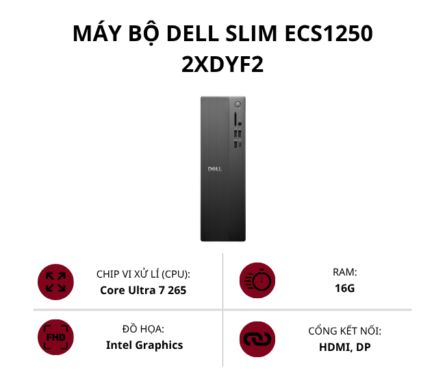 Máy bộ Dell Slim ECS1250 2XDYF2 (Core Ultra 7 265/ Ram 16GB/ SSD 1TB/ Intel Graphics/ Win 11 Home SL)
