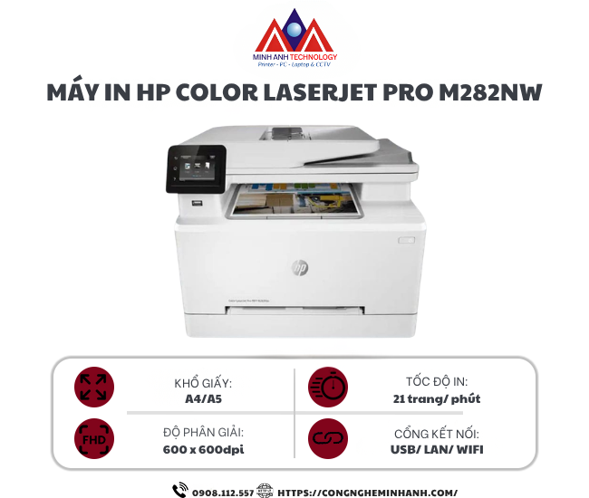 Máy in laser màu HP Color LaserJet Pro M282NW 7KW72A (A4/A5/ USB/ LAN/ WIFI)