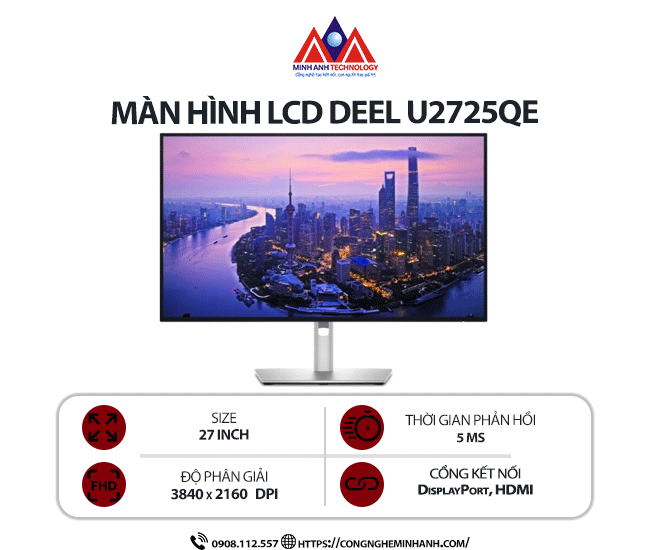 Màn hình máy tính Dell U2725QE (27 inch/ 3840 x 2160/ 450 cd/m2/ 5ms/ 120Hz), bảo hành 24 tháng