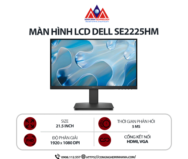Màn hình máy tính Dell SE2225HM (21.5 inch/ 1920 x 1080/ 250 cd/m2/ 5ms/ 100Hz), bảo hành 24 tháng