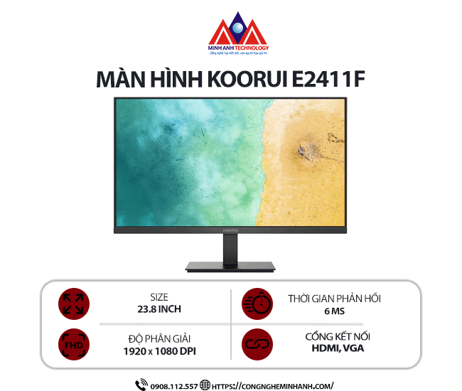 Màn hình máy tính Koorui E2411F (23.8 inch / 1920 x 1080 / 250 cd/m2 / 6ms / 100Hz) , bảo hành 24 tháng