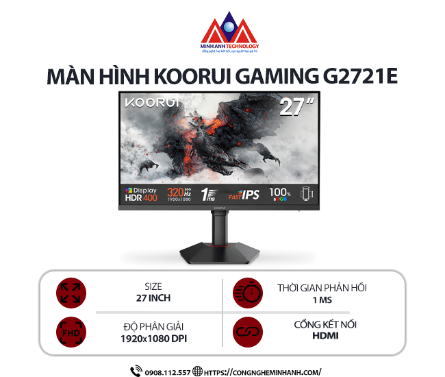 Màn hình máy tính Koorui Gaming G2721E (27 inch / 1920 x 1080 / 250 cd/m2 / 1ms / 320Hz), bảo hành 24 tháng