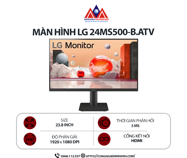 Màn hình máy tính LG 24MS500-B.ATV (23.8 inch/ 1920 x 1080/ 200 cd/m2/ 5ms/ 100Hz), bảo hành 24 tháng