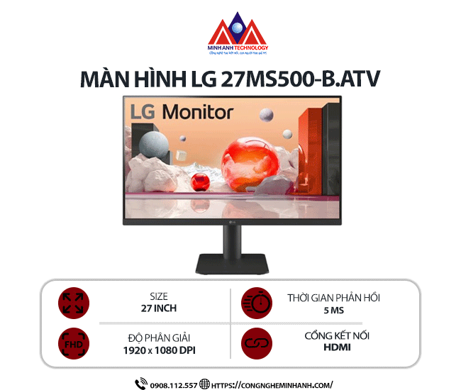 Màn hình máy tính LG 27MS500-B.ATV (27 inch/ 1920 x 1080/ 250 cd/m2/ 5ms/ 100Hz), bảo hành 24 tháng