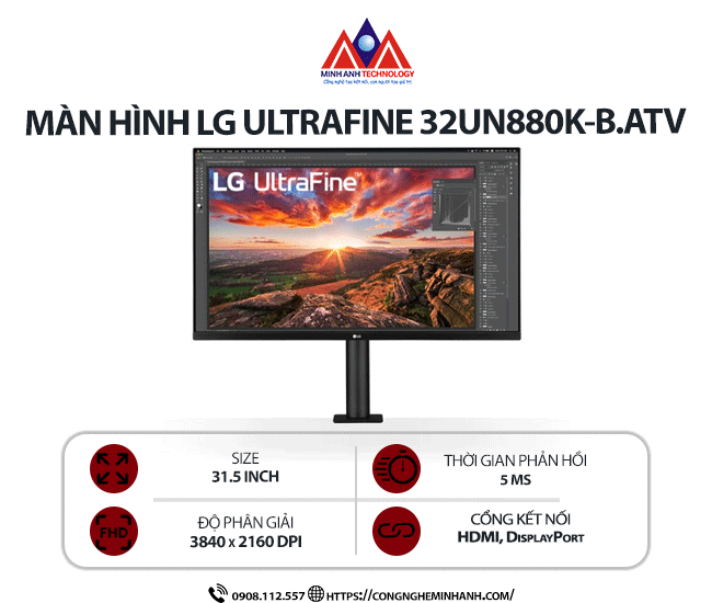 Màn hình máy tính LG UltraFine 32UN880K-B.ATV (31.5 inch/ 3840 x 2160/ 280 cd/m2/ 5ms/ 60Hz), bảo hành 24 tháng