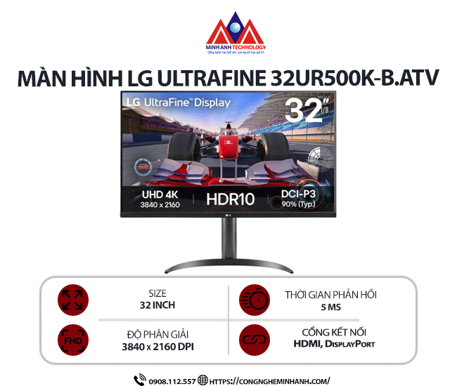 Màn hình máy tính LG UltraFine 32UR500K-B.ATV (32 inch/ 3840 x 2160/ 280 cd/m2/ 5ms/ 60Hz), bảo hành 24 tháng