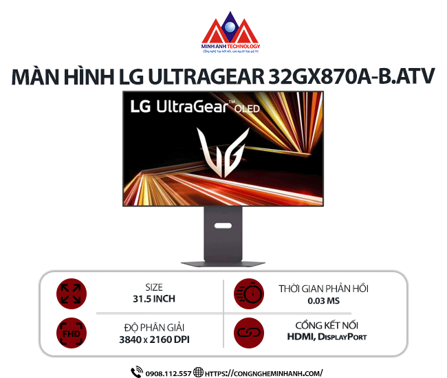 Màn hình máy tính LG UltraGear 32GX870A-B.ATV (31.5 inch/ 3840 x 2160/ 275 cd/m2/ 0.03ms/ 240Hz), bảo hành 24 tháng