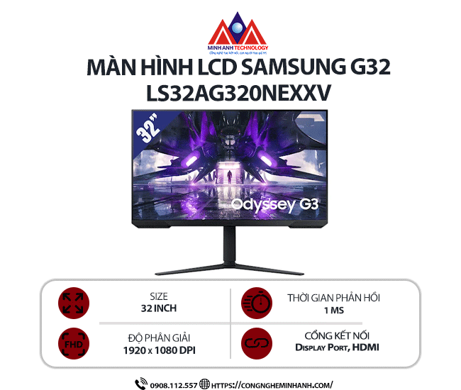 Màn hình máy tính Samsung G32 LS32AG320NEXXV  (32 inch/ 1920 x 1080/ 250CD/M2/ 1 ms/ 165Hz)