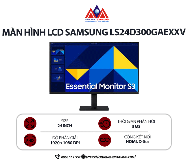 Màn hình máy tính Samsung LS24D300GAEXXV (24 inch/ 1920 x 1080/ 250 cd/m2/ 5ms/ 100Hz)