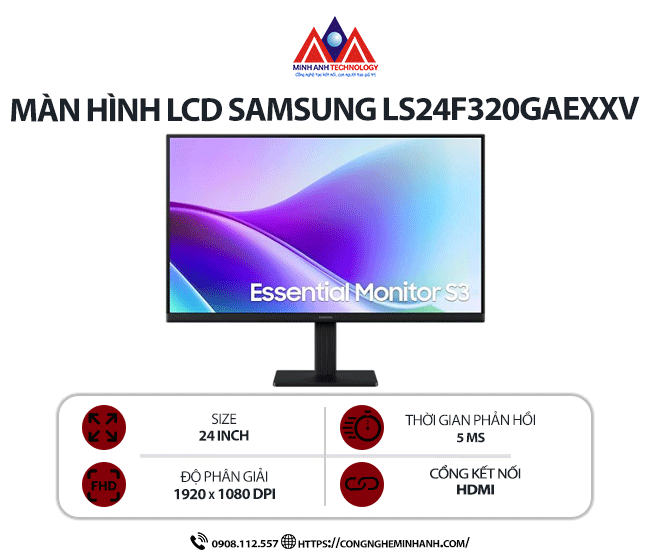 Màn hình máy tính Samsung LS24F320GAEXXV (24 inch/ 1920 x 1080/ 250 cd/m2/ 5ms/ 120Hz), bảo hành 24 tháng
