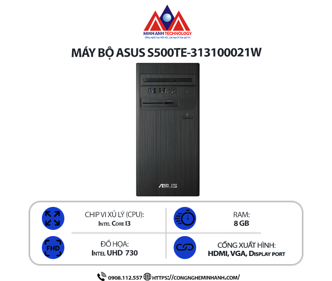 Máy bộ Asus S500TE-313100021W (i3-13100/ Ram 8GB/ SSD 512GB/ Windows 11 Home/ 1Y)