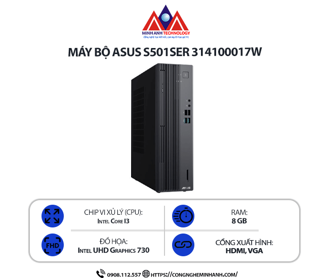 Máy bộ Asus S501SER 314100017W (i3 14100/ Ram 8GB/ SSD 512GB/ Windows 11/ 1Y)