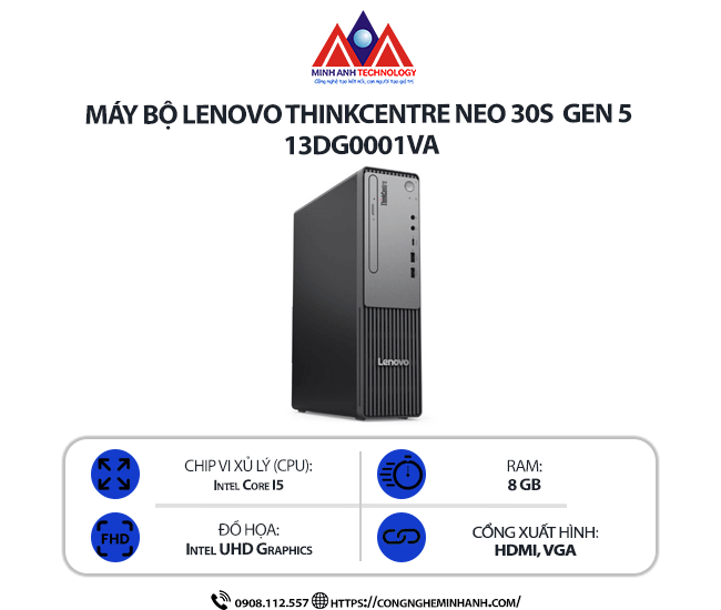Máy bộ Lenovo ThinkCentre neo 30s Gen 5 13DG0001VA (i5-13420H/ Ram 8GB/ SSD 512GB/ Windows 11/ 1Y)