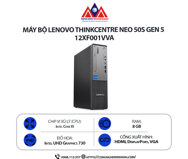 Máy bộ Lenovo ThinkCentre neo 50s Gen 5 12XF001VVA (i5-13400/ Ram 8GB/ SSD 512GB/ Windows 11/  1Y)