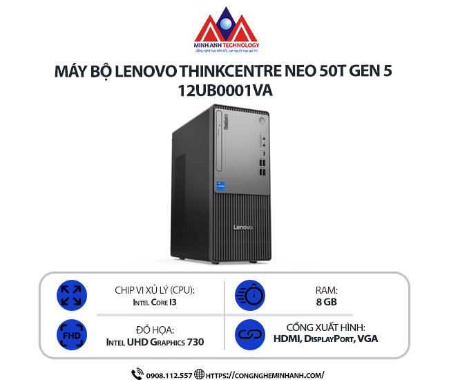 Máy bộ Lenovo ThinkCentre neo 50t Gen 5 12UB0001VA (i3-14100/ Ram 8GB/ SSD 512GB/ Windows 111Y)