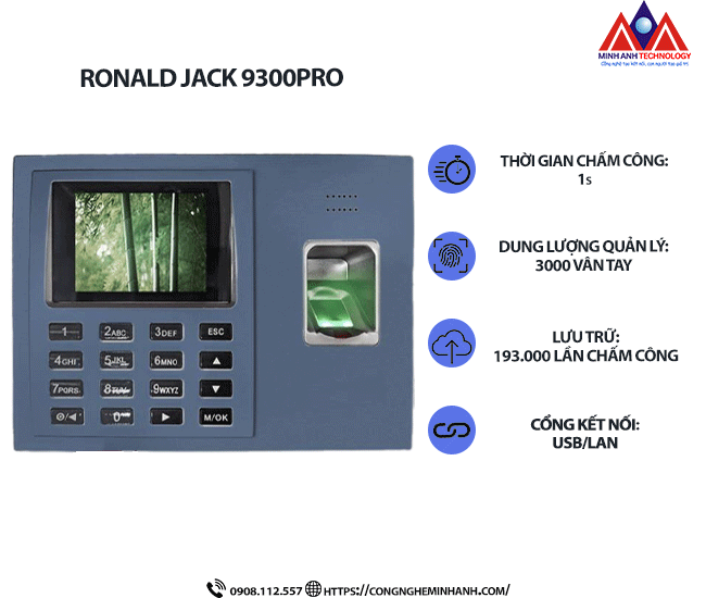 Máy chấm công vân tay Ronald Jack 9300 Pro
