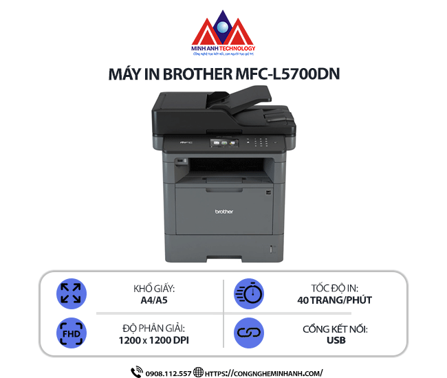 Máy in Brother MFC-L5700DN - In laser trắng đen đa năng, scan, copy, fax, in 2 mặt tự động, kết nối cổng USB & mạng LAN