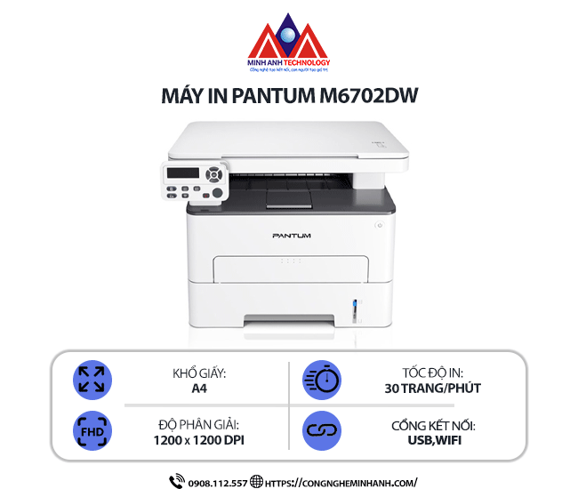 Máy in Pantum M6702DW - Máy In Laser Trắng Đen Đa Năng, Kết Nối WiFi & Cổng USB, In 2 Mặt Tự Động, In Qua Điện Thoại
