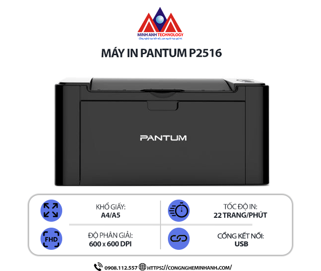 Máy in Pantum P2516 - In laser trắng đen đơn năng, kết nối USB, in khổ A4, tiết kiệm mực
