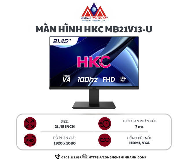 Màn hình HKC MB21V13-U (21.45 inch /FHD /VA /100Hz /7ms)
