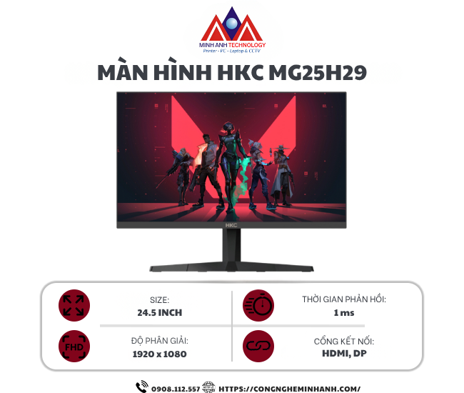 Màn hình HKC MG25H29 (24.5 inch/FHD/Rapid IPS/180Hz/1ms/loa)
