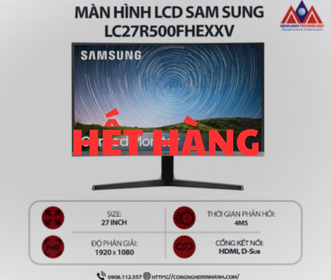 Màn hình máy tính Samsung LC27R500FHEXXV (27 inch IPS/ 1920 x 1080/ 250cd/m2/ 4ms/ 60Hz), bảo hành 24 tháng