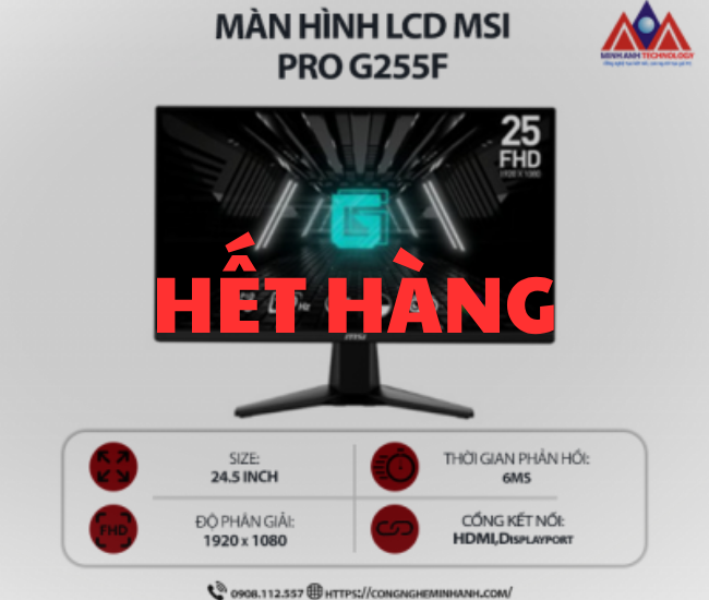 Màn hình máy tính MSI G255F (24.5 inch IPS/ 1920 x 1080/ 300 nits/ 6ms/ 180Hz), bảo hành 24 tháng